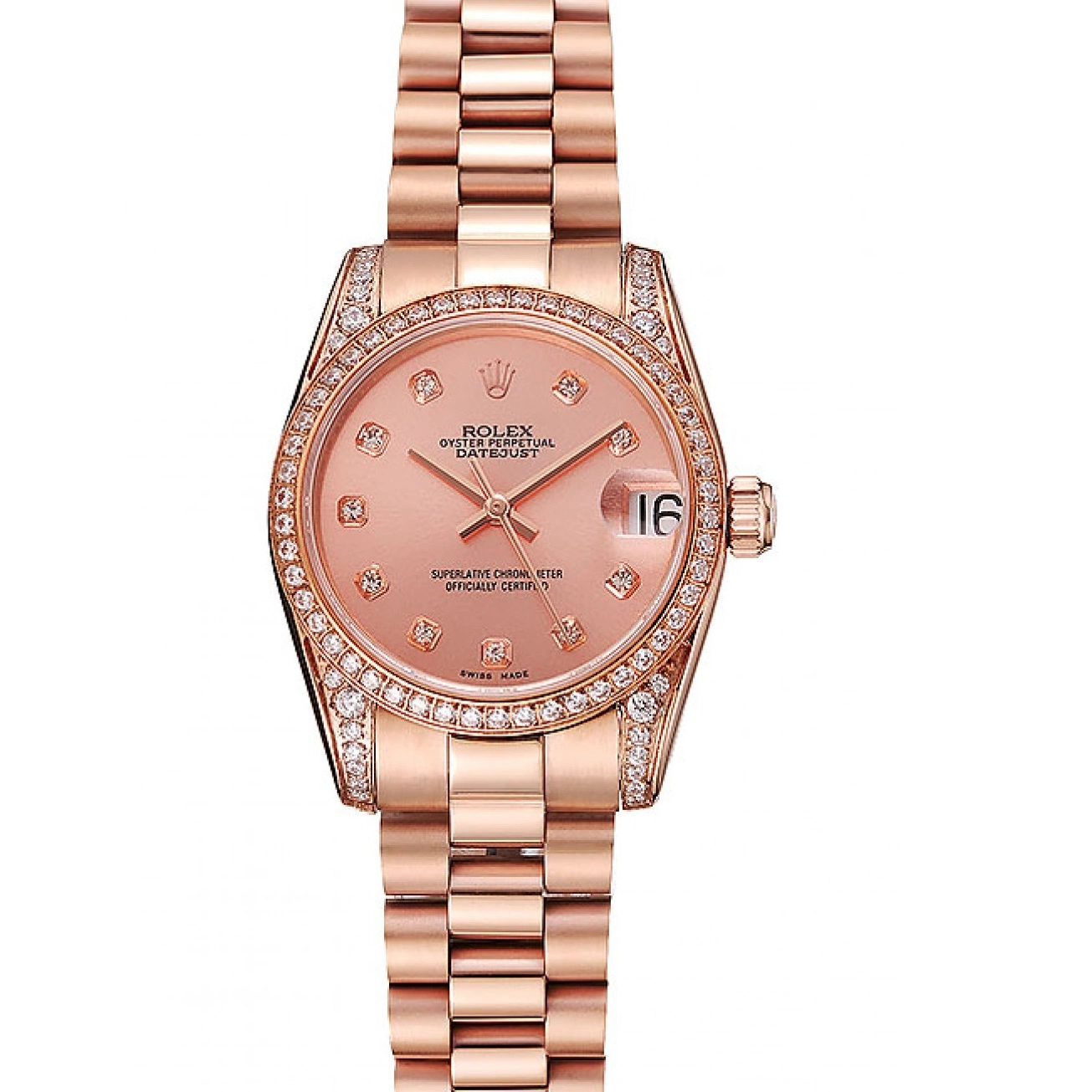 Best AAA Replica Sites Diamond Bracelet Gold Rose 1453977 Dial Rolex DateJust Rose Swiss Gold Case 0805